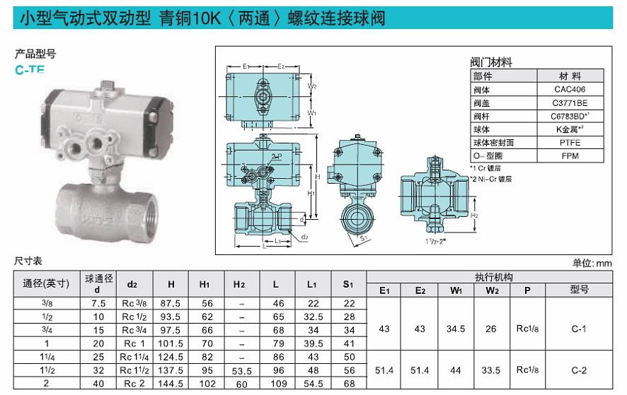 C型氣動執行機構/青銅絲扣縮口徑球閥